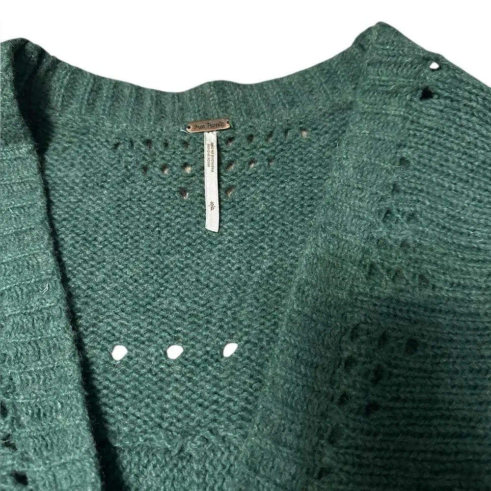 Free People Knit Cardigan Sweater Green Lace Back Button Boho Long Sleeve Small